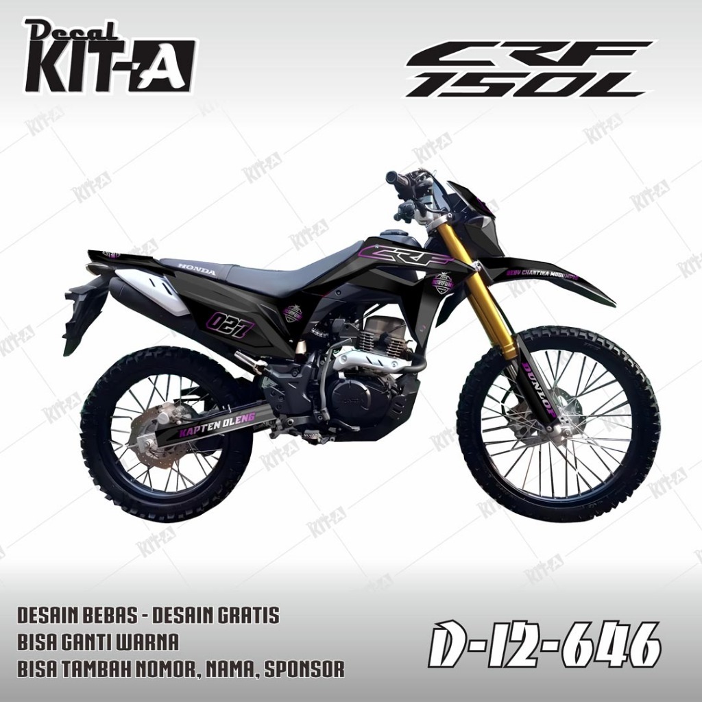 Decal CRF 150 L full body MOTIF SIMPLE HITAM LIS ABU2 D-I2-646