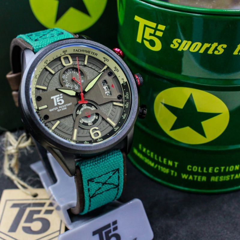 [COD] Jam Tangan Analog Pria Sporty Chronograph Water Resistant T5 H 3584 Original