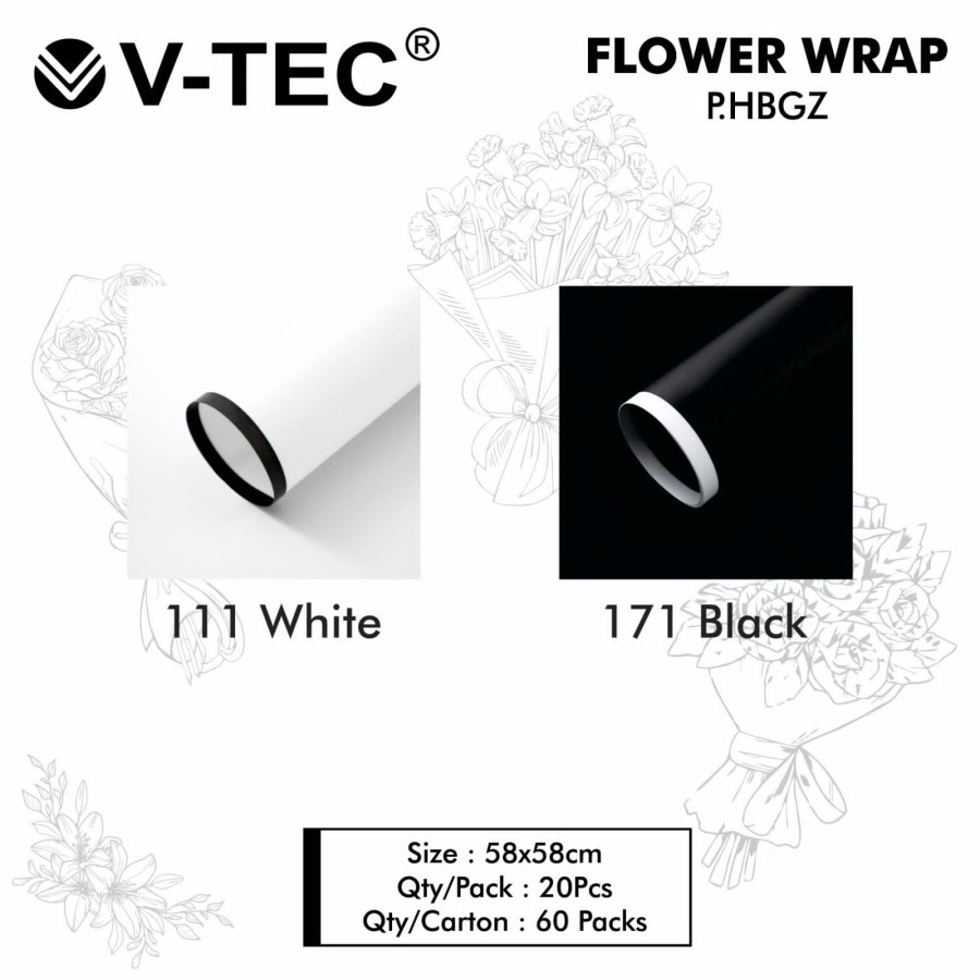 

V-TEC FLOWER WRAP P.HBGZ LIST BLACK WHITE - KERTAS CHELLOPHANE - CELLOPANE - KERTAS BUKET BUNGA