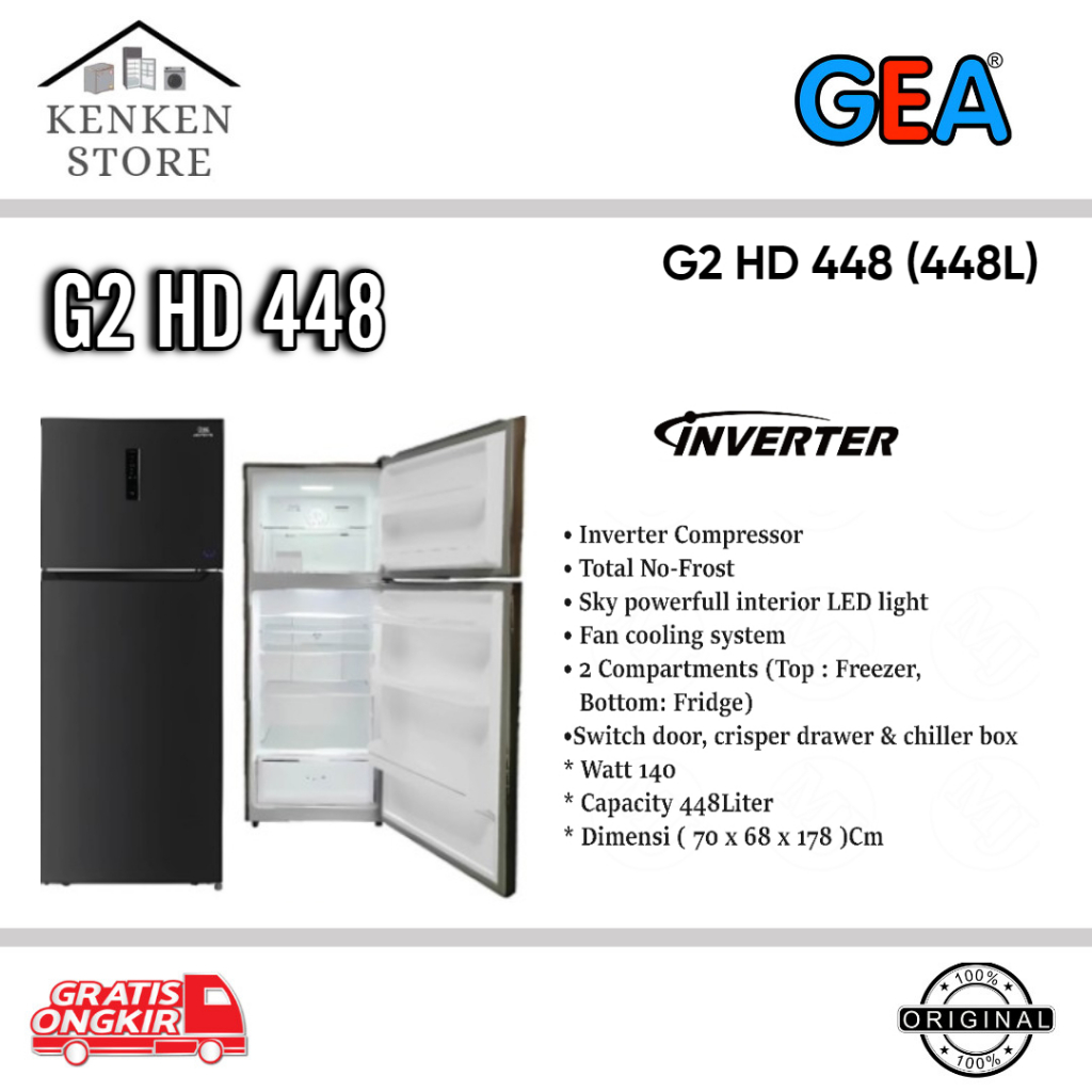KULKAS GEA 2 PINTU G2HD448 INVERTER 448L