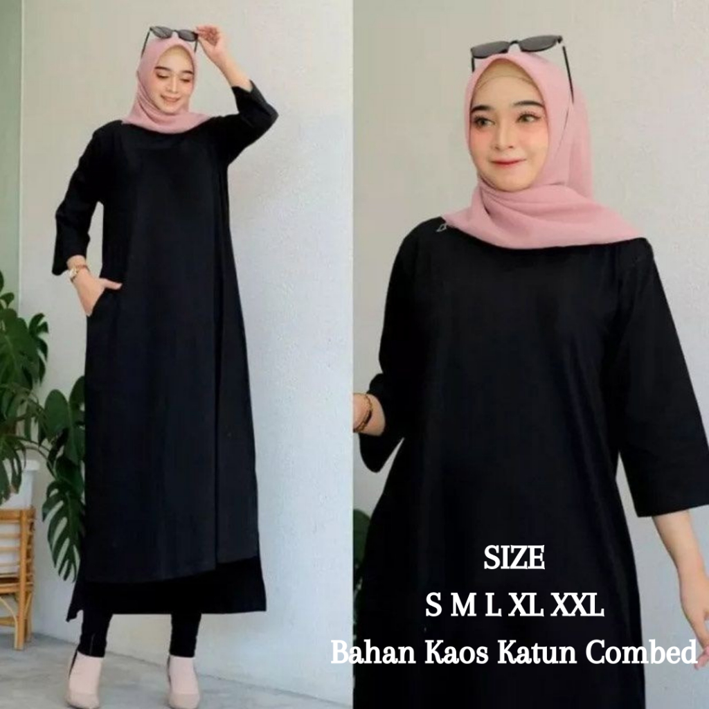 Baju Midi Dress Wanita Basic Midi Dress BO S M L XL XXL Kaos Katun Combed 24S Baju Gamis Kaos Polos 