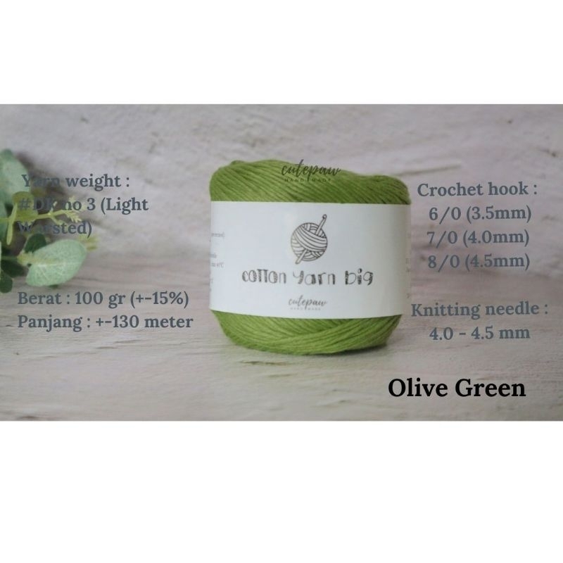 [Big Ply] Olive green hijau- Benang soft cotton big ply| Knitting Crochet Yarn