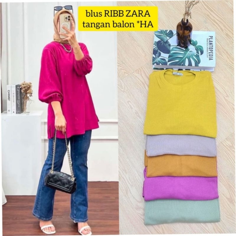 ATASAN ZARA RIB KNIT LENGAN BALON PREMIUM. Rajut