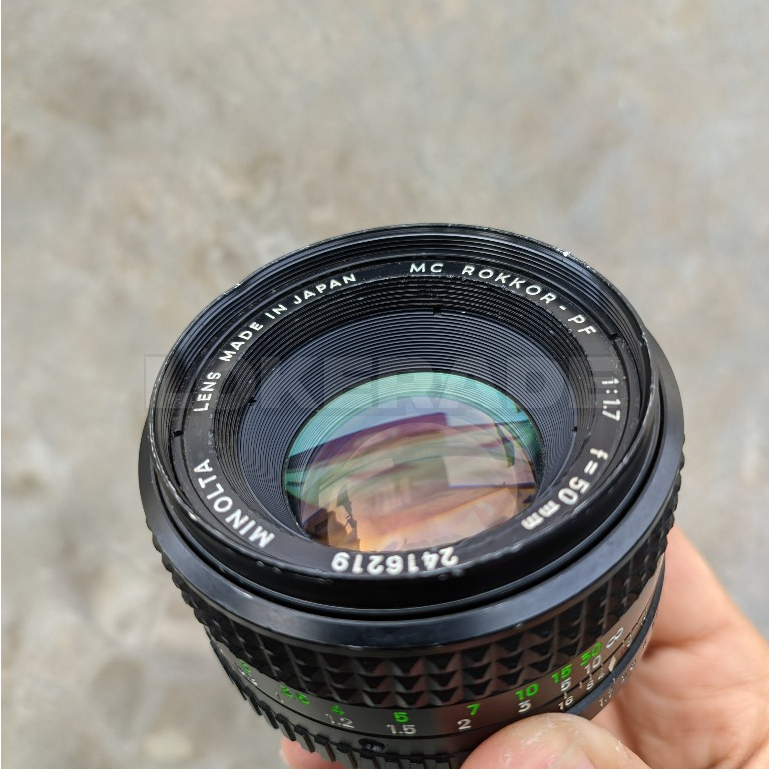 Lensa Manual Analog Minolta MC Rokkor PF 50mm f/1.7 jadul bekas second preloved