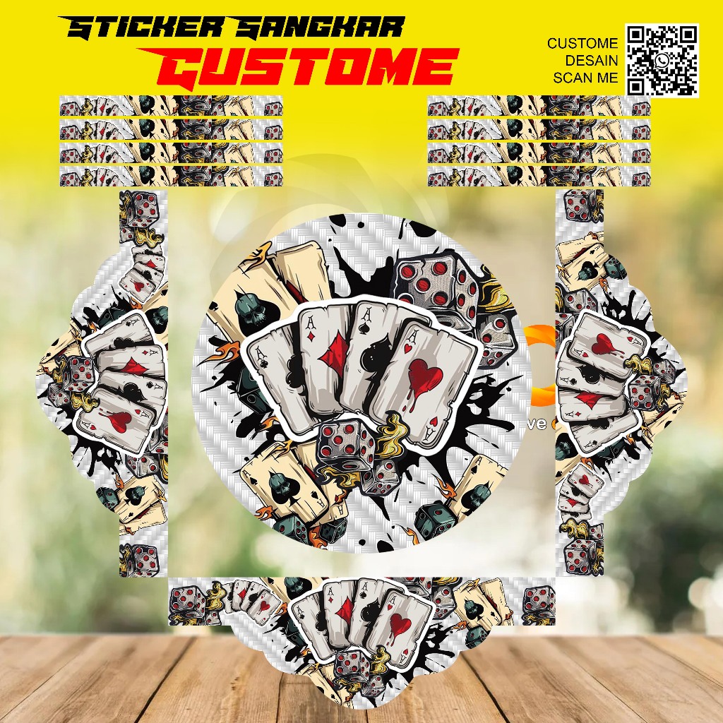 STICKER SANGKAR TEBOK ANIS MERAH MOTIF KARTU D38CM