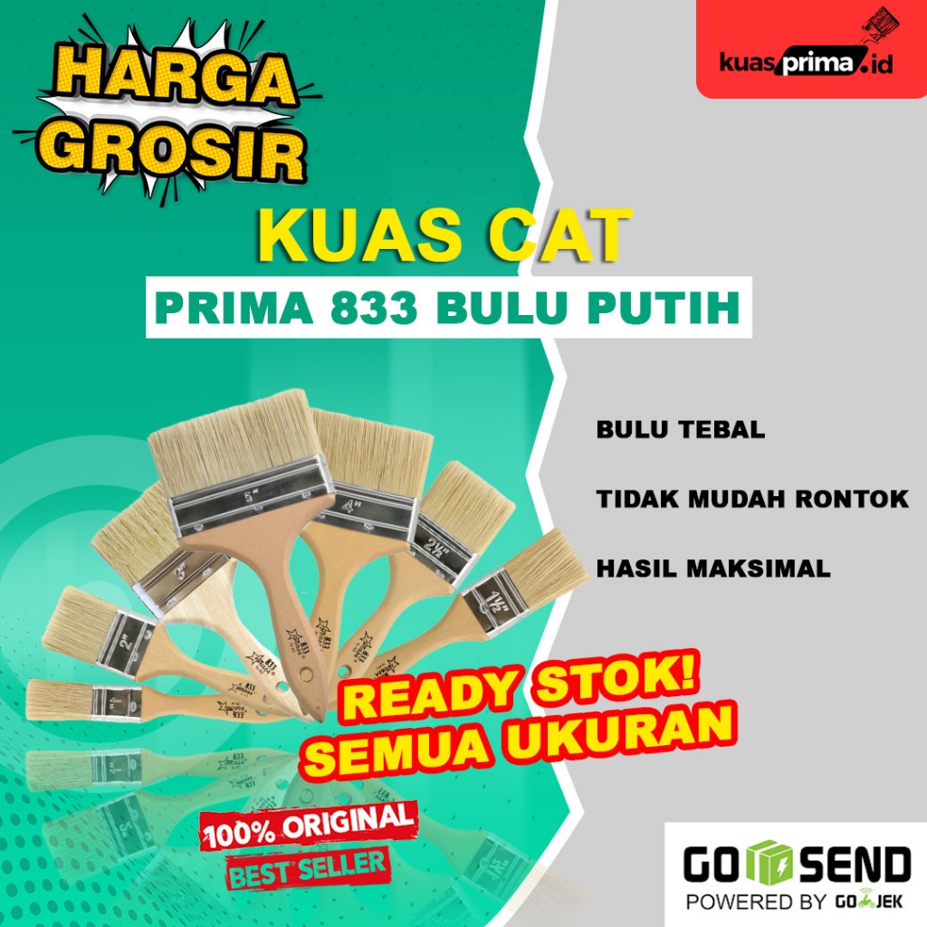 

TERMURAH!! BEST SELLER KUAS CAT PRIMA 833 BULU PUTIH SEMUA UKURAN