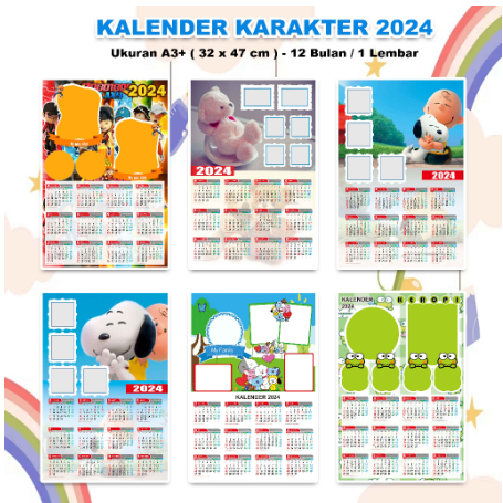 

KALENDER PAKE FOTO TEMA KARAKTER CUSTOM 2024 TANPA MINIMAL PEMESANAN