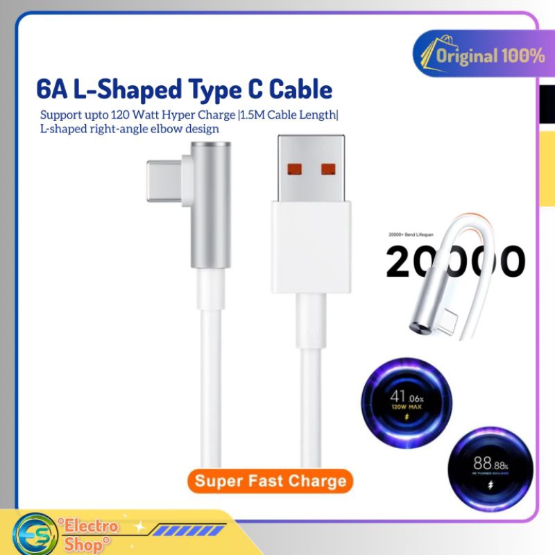 Mi Cable 6A L-Shaped USB Type A To Type C 1,5M Kabel Turbo Hyper Charger