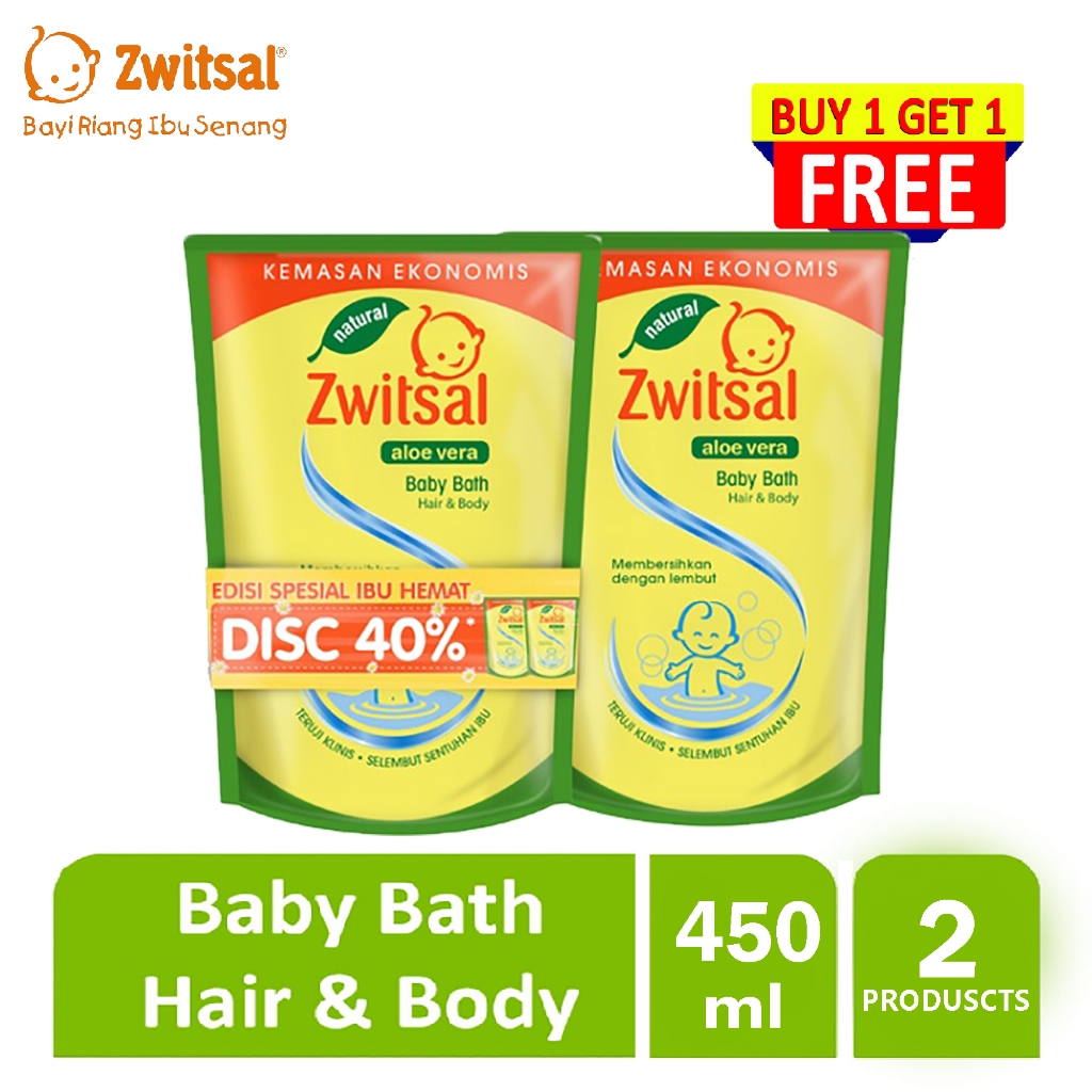 Foto [ Buy 1 Get 1 ] Zwitsal Baby Bath Hair And Body 450 ml / 400 ml Sabun Mandi Shampo Bayi Natural Aloe Vera