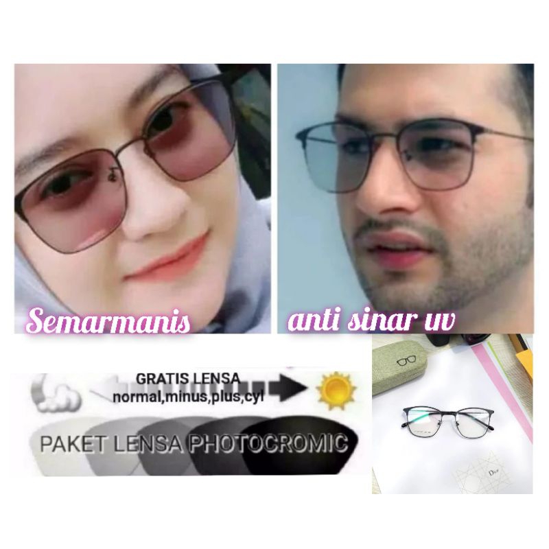 kacamata pria & wanita pake lensa photocromic (beli 1 kacamata minus) gratis 1 kacamata norma