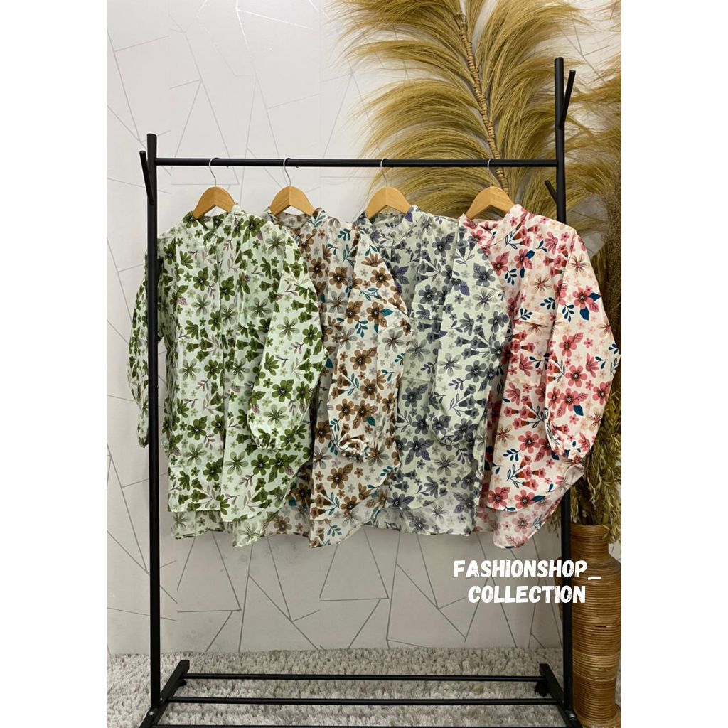Flower Motif Bunga Atasan Wanita | Kemeja Wanita Lengan Panjang