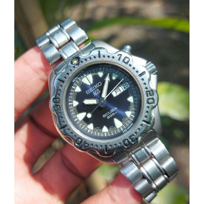 Jam Tangan Seiko AGS Scuba Diver Blue Dial All Original 5M23 6B40 Rare