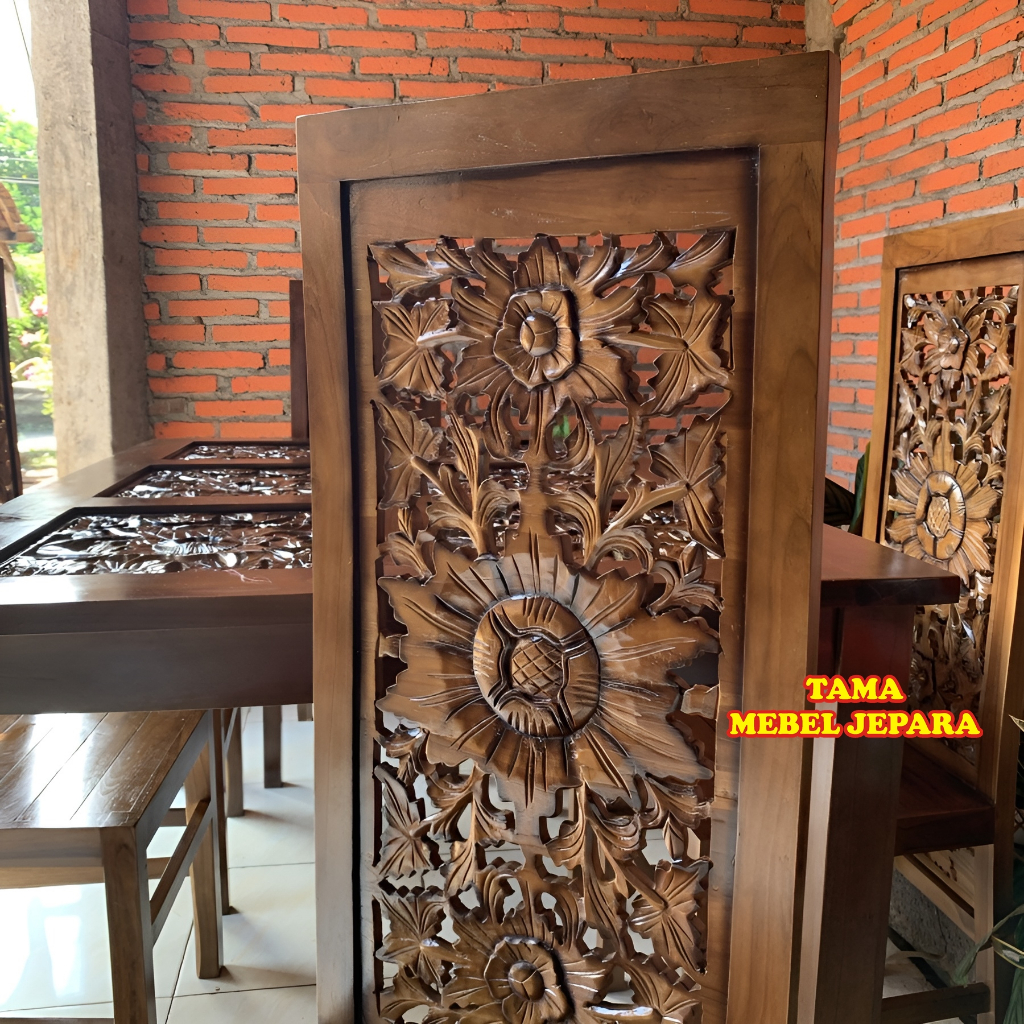 meja makan ukiran jepara 6 kursi, set kursi makan ukir mebel jepara