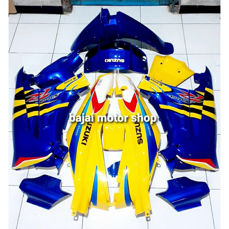 cover body fullset halus satria lumba biru kuning body fullset halus suzuki satria R lumba