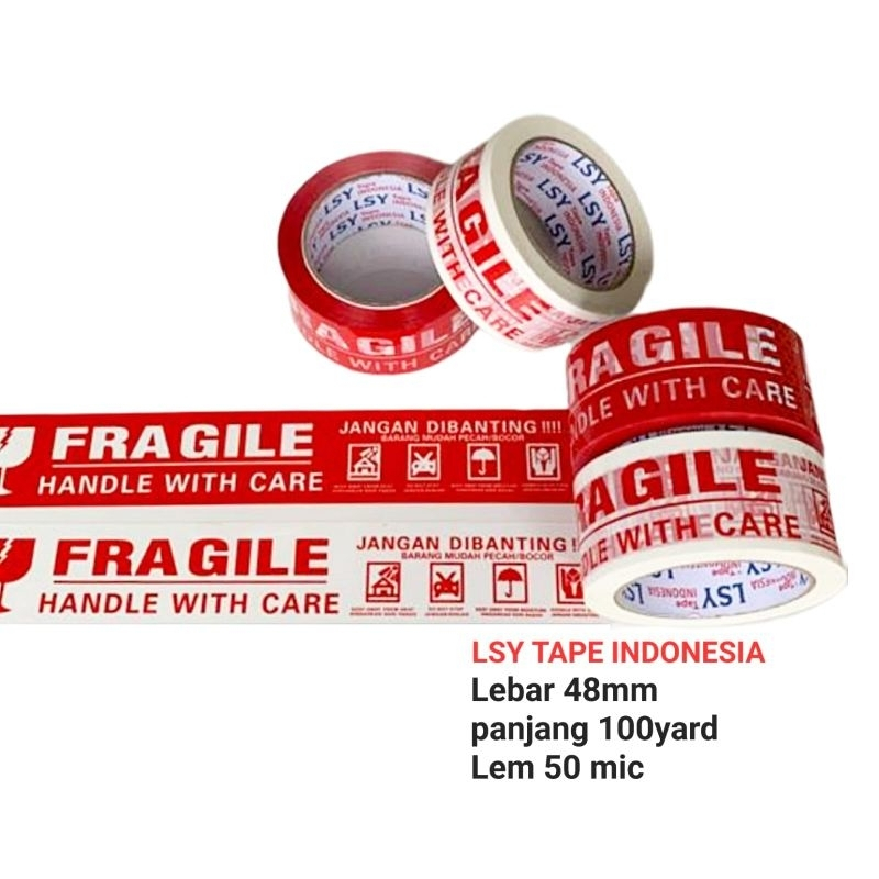 

LSY Lakban Fragile Merah Full 48mm x 100yard Full Super Lengket 50mic
