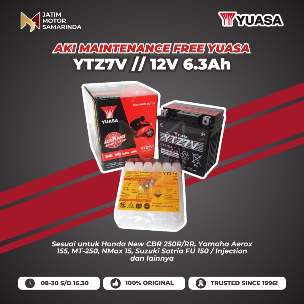 Yuasa Aki Maintenance Free YTZ7V 12V 6Ah Aki Kering Untuk NMax Lexi Aerox Original Ready