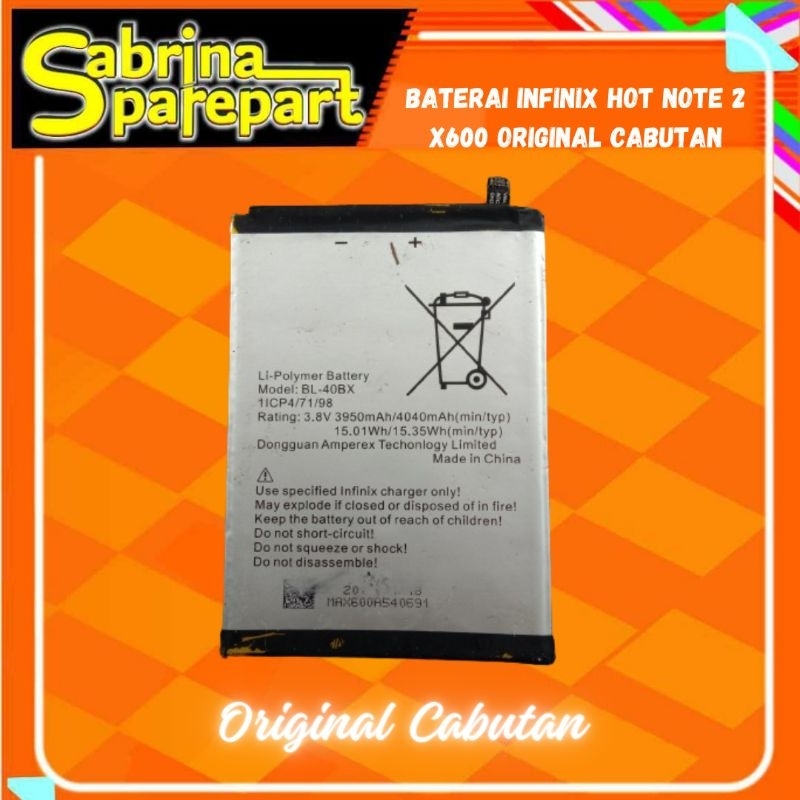 Baterei Bl 40Bx Infinix Hot Note 2 X600 Note2 Bl-40Bx Original Copotan