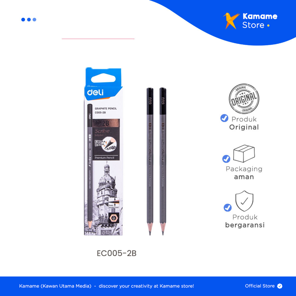 

Deli Graphite Pencil - Pensil Grafit 2B Isi 12 pcs/BOX EC005-2B - Kamame