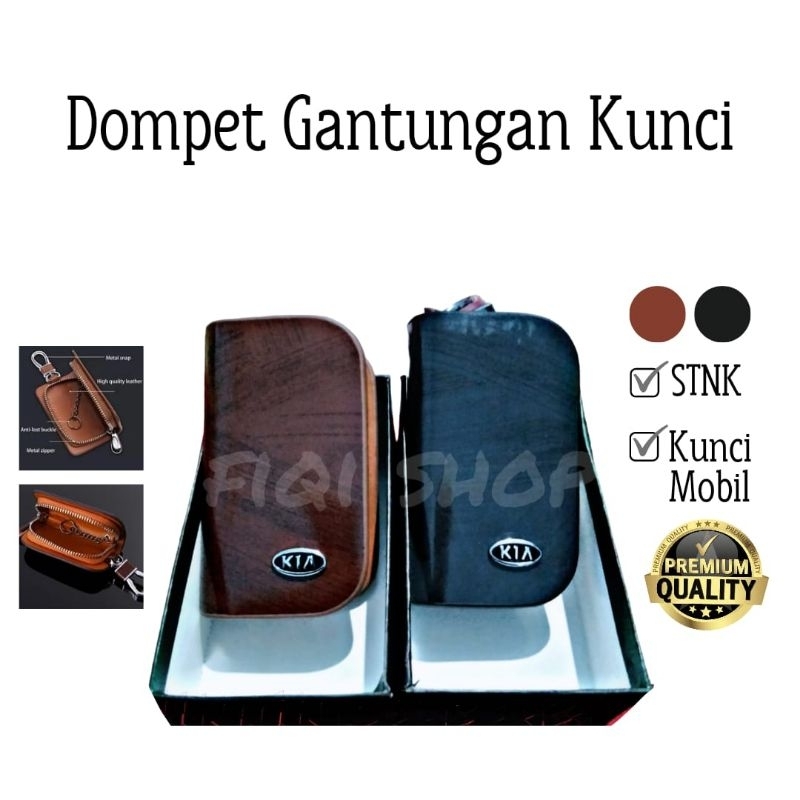 Gantungan Kunci Dompet Remot Mobil KIA Dompet STNK Sarung Kunci Mobil KIA Motif Wood
