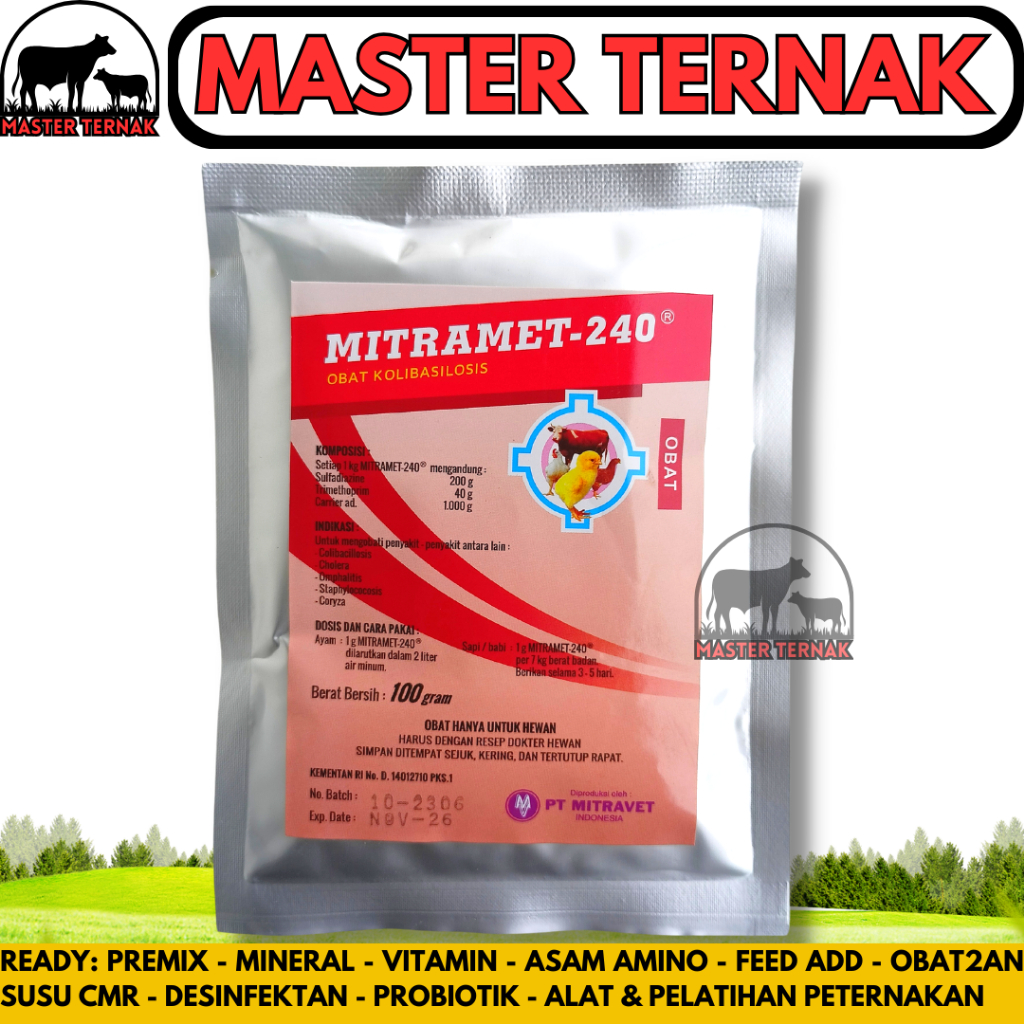 MITRAMET 100 GRAM - Obat Ayam Koli Snot Korisa Kolera Mencret Sapi Ayam & Babi Like Colibact Serbuk