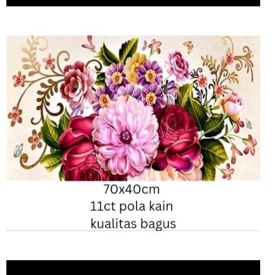 paket kristik bunga peony mekar 11ct pola kain