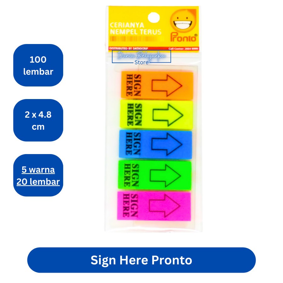 

Sign Here Pronto 5 Warna Pembatas Penanda Buku SIGN HERE Memo