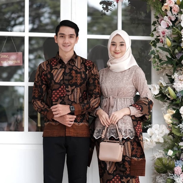 COUPLE TERMURAH BAJU COUPLE KEBAYA BROKAT KONDANGAN TUNANGAN | Busana Couple Brukat Kombinasi Batik 