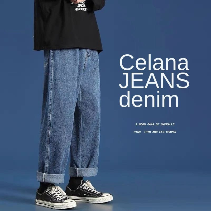 Celana Jeans pria Korean Style pria straight Jeans kulot Baggy panst pria Oversize kulot celana panj