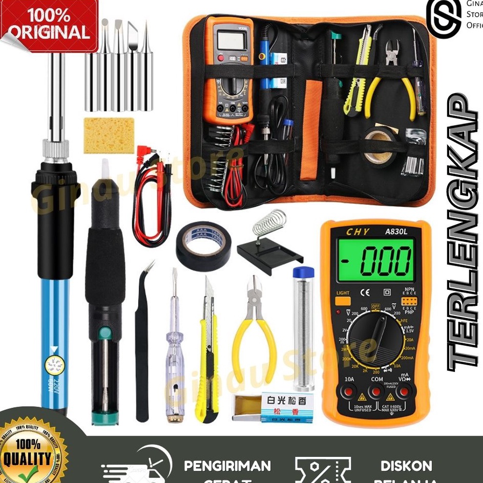 Set Solder Listrik Lengkap dengan Multimeter Iron Tool Kit 11V 6W r Kemasan Baru el Baru