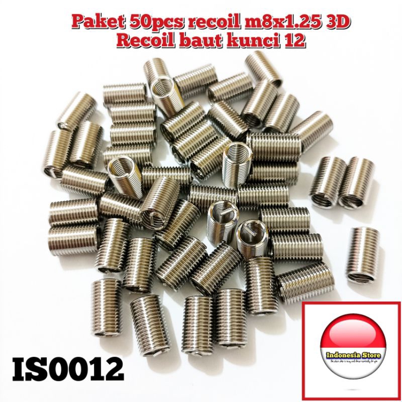 paket 50pcs helicoil recoil m8x1.25 3D recoil baut 12 bukan baut 11