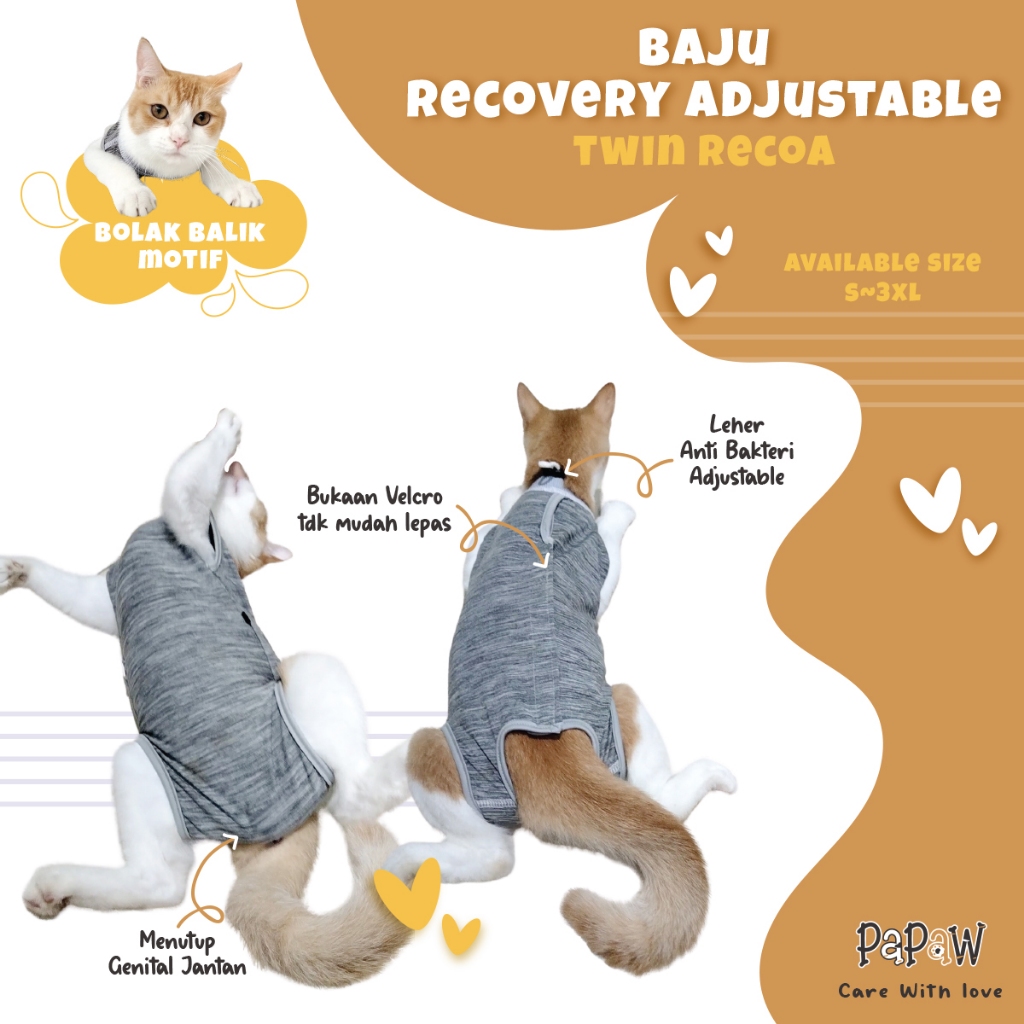 Baju Recovery Kucing Jantan Untuk Pasca Steril Adjustable