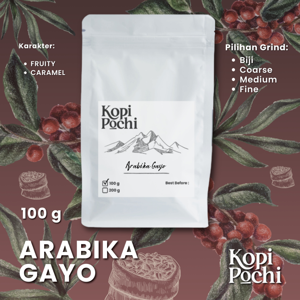 

Kopi Pochi Arabika Gayo Biji Bubuk Kopi 100 Gram