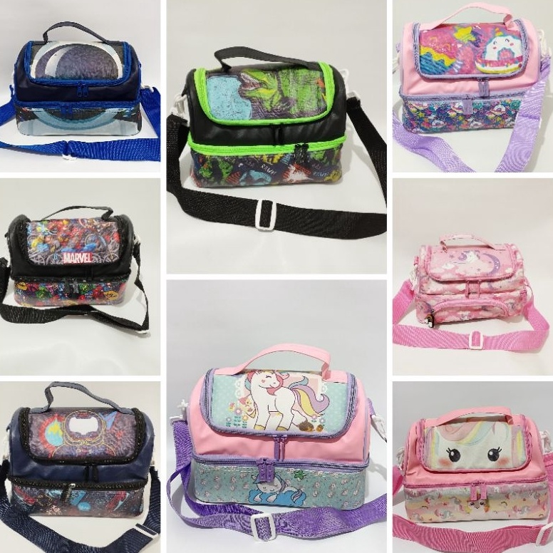 Promo id9q4Pe Tas Bekal Anak 2 Susun Medium Karakter Unicorn Frozen Astronot Starwars Bola Avenger A