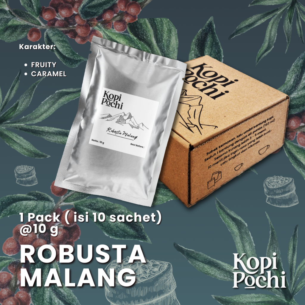 

Kopi Robusta Malang 1 Pack 10 Sachet x 10 gram