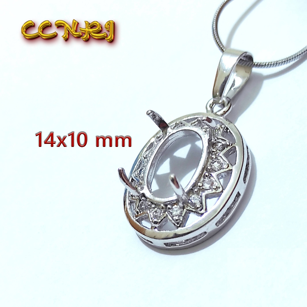 Kalung Liontin silver hongkong 14x10 akik permata batu safir rubi bacan pirus merah siem