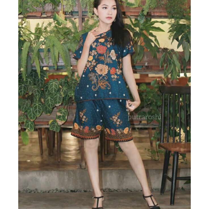 Ready IdQq7Q1 Unggul Batik Setelan Celana Pendek Atasan Wanita Original LD 1 12