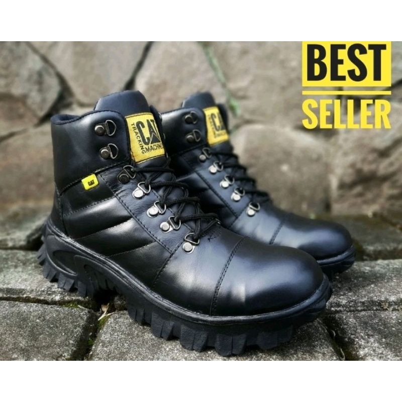 SEPATU SAFETY PRIA BOOTS CAT KULIT ASLI UJUNG BESI/TRACKING ADVENTURE