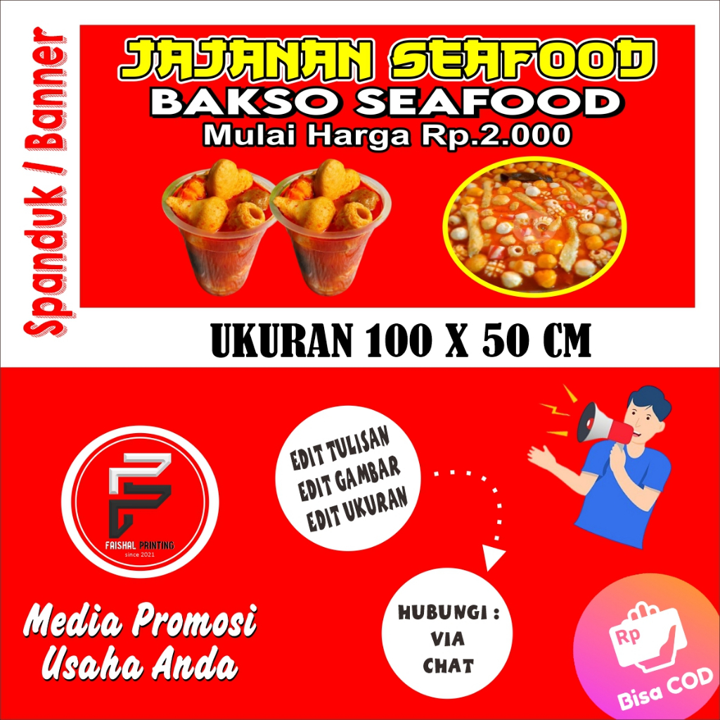 Spanduk Jajanan Seafood / Banner Jajanan Korea / Spanduk Jajanan Ukuran 100 x 50 cm