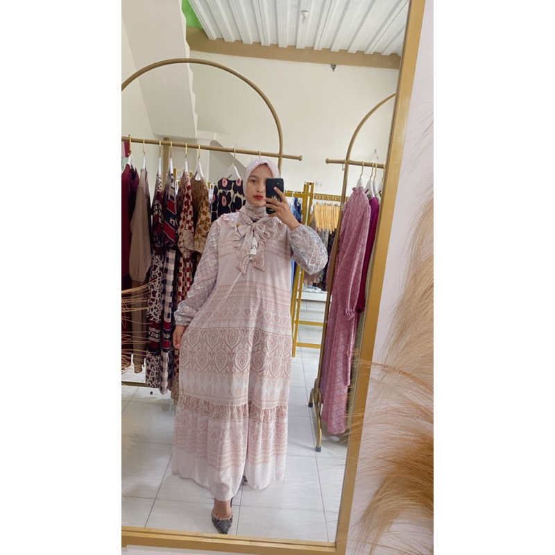 Gamis Ceruty Premium Motif Etnik Set Jilbab