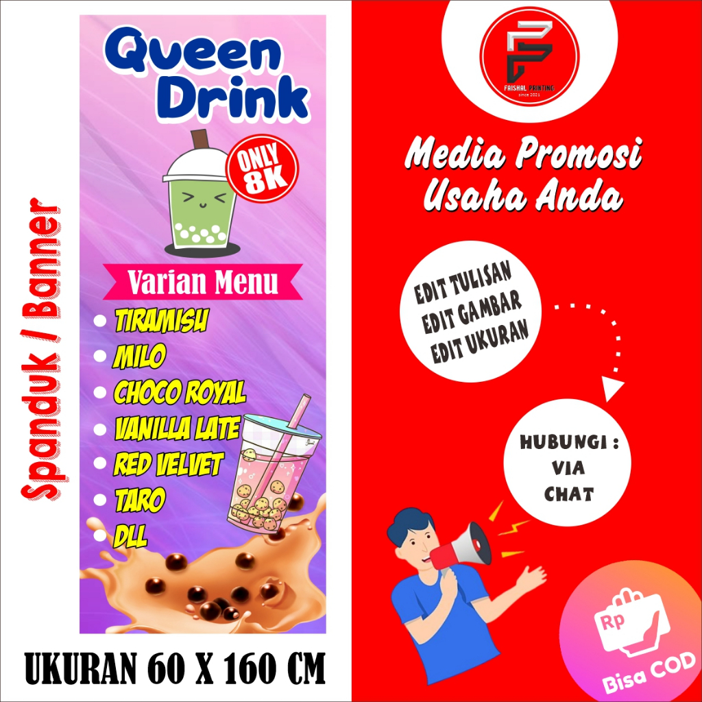 Banner Es Boba / Spanduk Es Boba / Banner Minuman Ukuran 60 x 160 cm
