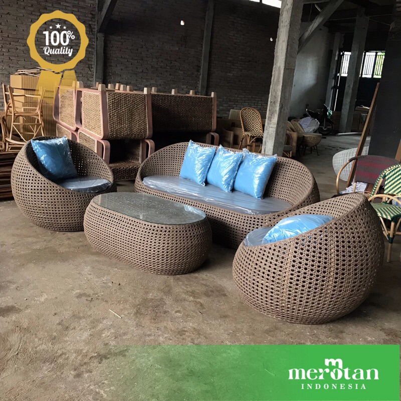Set Sofa Tamu Outdoor Rotan Sintetis / Kursi Tamu Rotan Sintetis