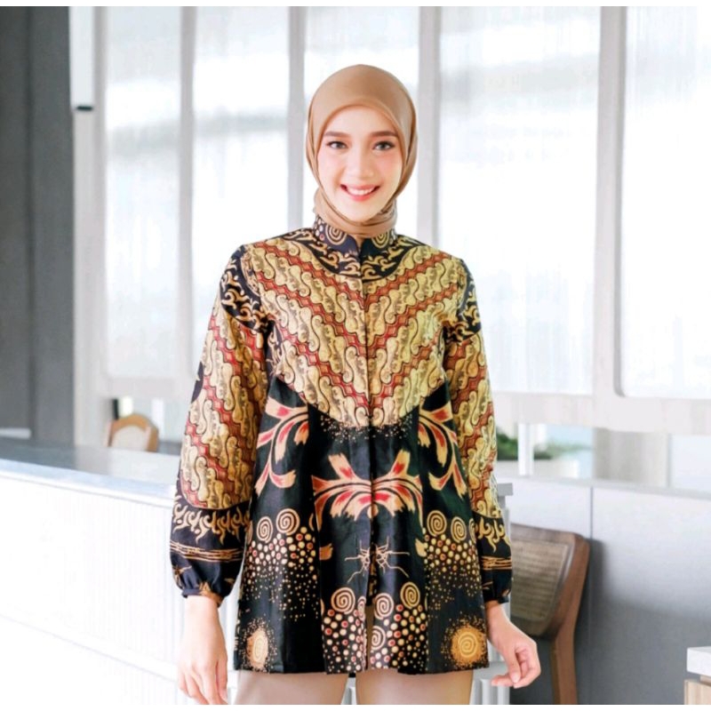 Raisa Black Tunik Batik Wanita Modern Batik Kerja Kantor Wanita - BATIKULA