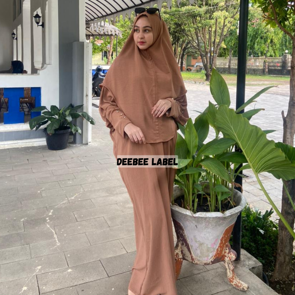 (𝐅𝐋𝐀𝐒𝐇𝐒𝐀𝐋𝐄) FATIMAH GAMIS KAFTAN ONE SET HIJAB SET SYAR'I GAMIS SYAR'I CRINCLE AIRFLOW PREMIUM