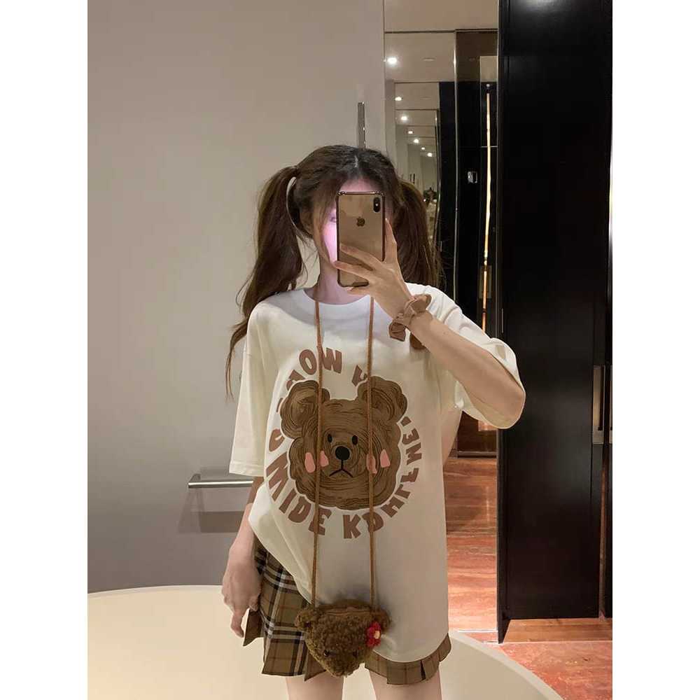 T-shirt Oversize Boneka Wanita Import BKK Warna Hitam Cream Putih Coklat Free Tas Boneka - Tshirt Wa