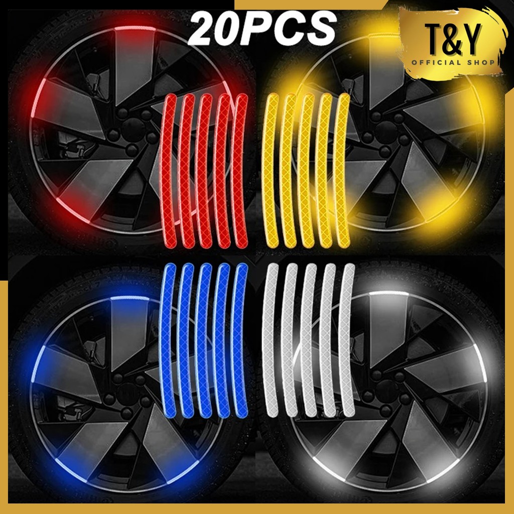 T&Y Stiker Strip Reflektif Roda Mobil Warna-warni Sticker Glow In The Dark 20Pcs Untuk kendaraan Sti