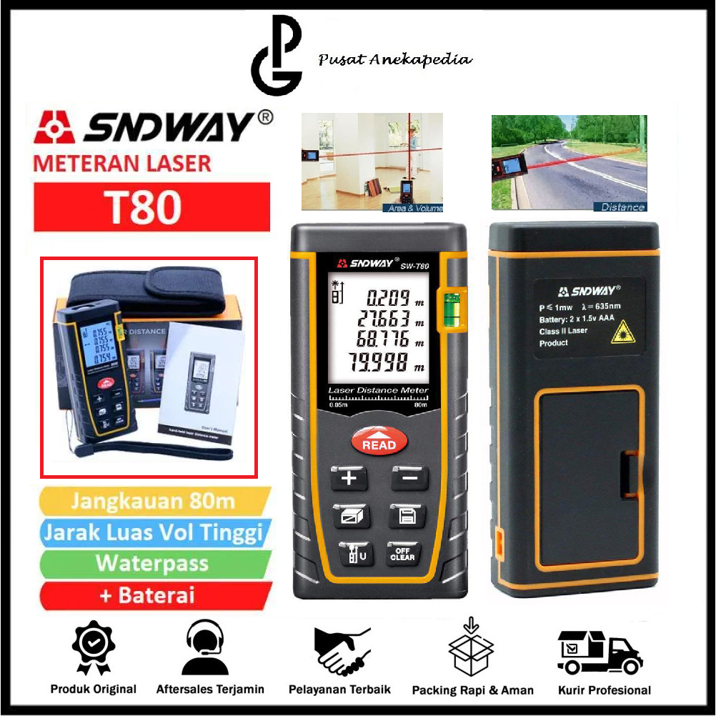 SNDWAY SW-T80 Meteran Laser Digital Distance 80 Meter - Alat Pengukur SNDWAY SW-T80