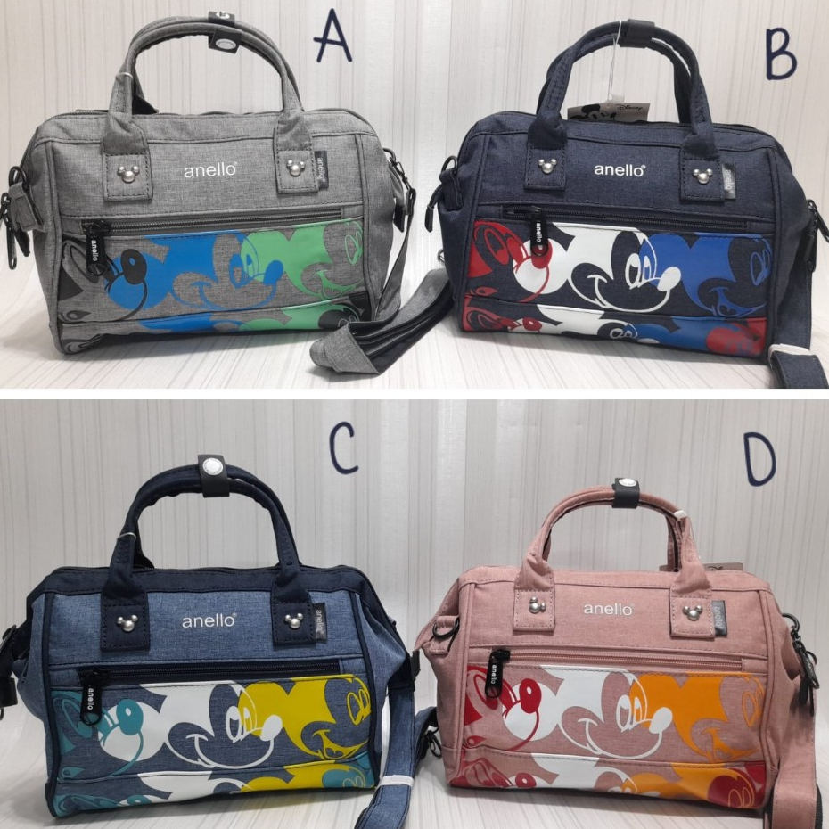 Tas Anello Original Shoulder Bag Mickey Mouse Original Denim Biru Tua Abu Tua Muda Pink Peach Tas Me
