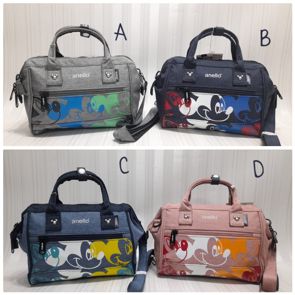 Tas Anello Shoulder Bag Mickey Mouse Original Denim Biru Tua Abu Tua Muda Pink Peach Tas Medium Bahu