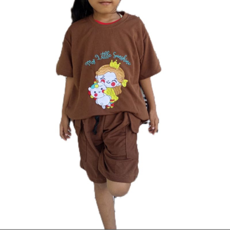 setelan anak perempuan 6-8 tahun, setcel cargo anak , setelan cargo