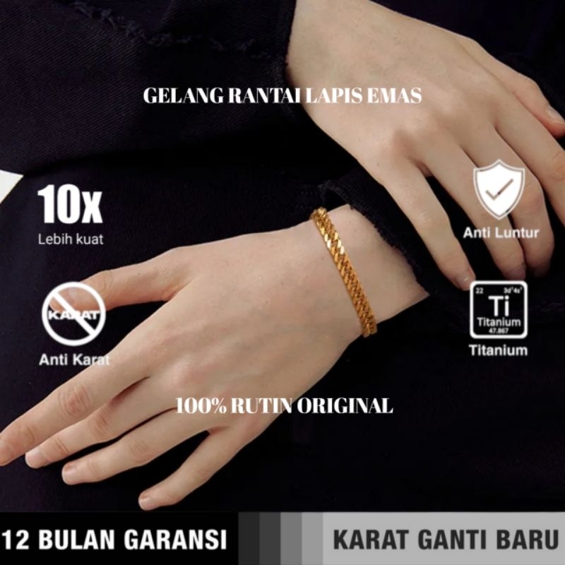 RUTIN Gelang Titanium Rantai Emas Pria Wanita Anti Karat,Fashion Cowok Cewek Keren